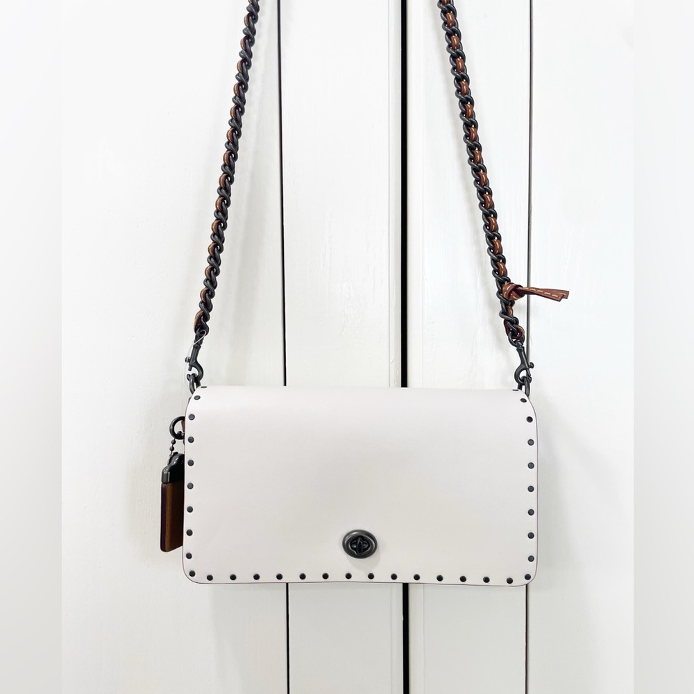 Coach Dinky With Rivets And Snakeskin Detail White Tan Crossbody B1880-30455 - Picture 10 of 16